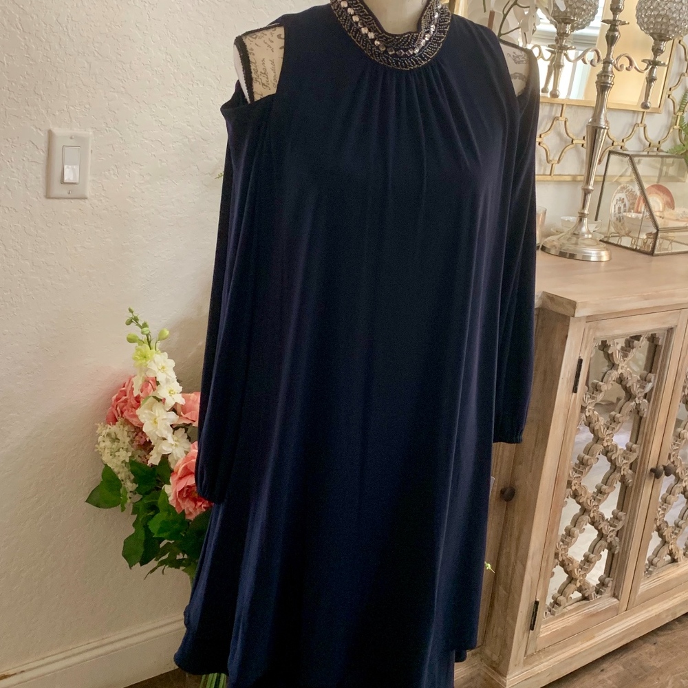 NWT $209 X BY XSCAPE Women Navy Embellished Dress